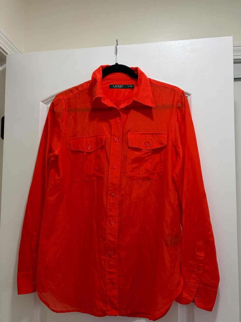 Lauren Ralph Lauren Red Cotton Silk Button Up Utility Shirt Blouse - Size M